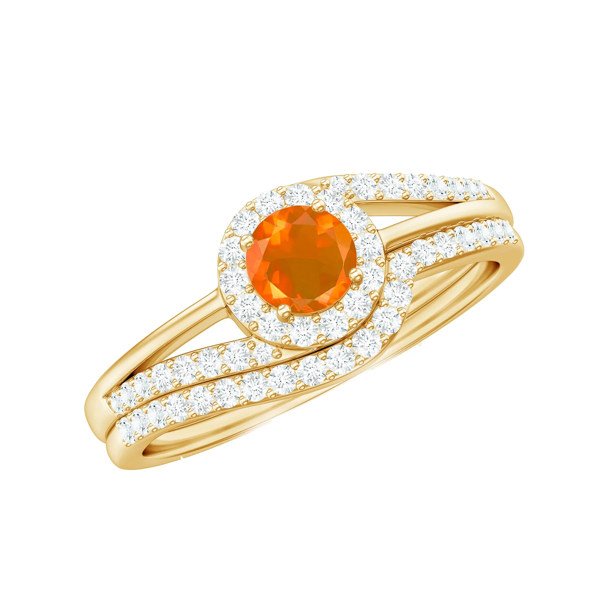 0.75 CT Minimal Fire Opal Engagement Ring with Diamond Enhancer
