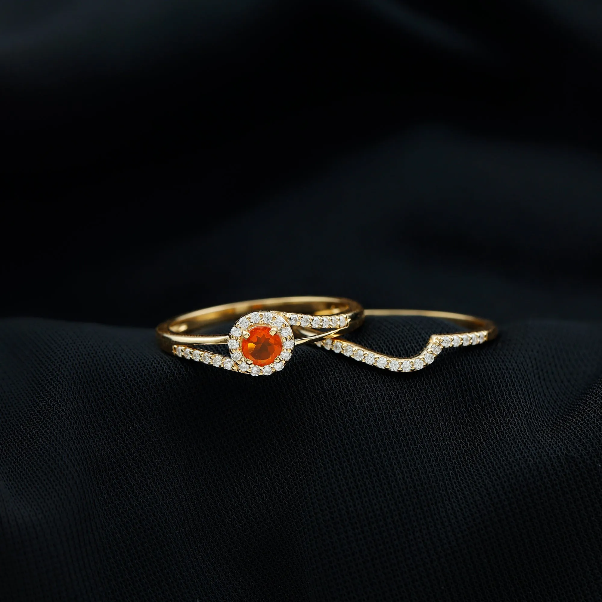 0.75 CT Minimal Fire Opal Engagement Ring with Diamond Enhancer
