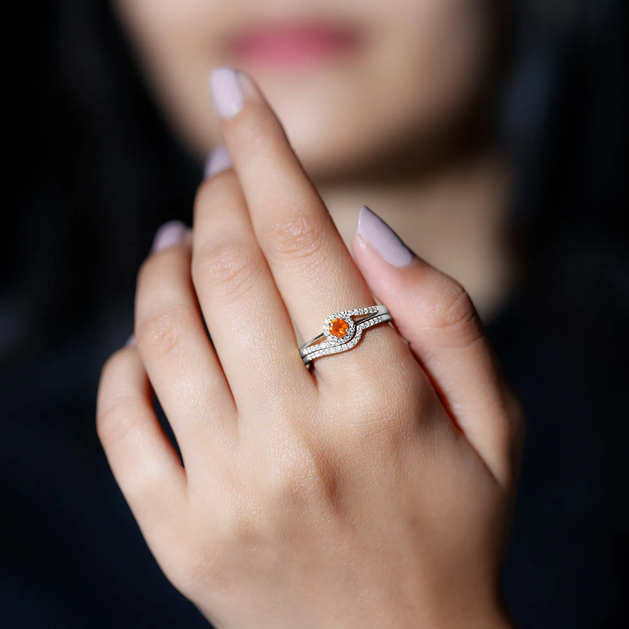 0.75 CT Minimal Fire Opal Engagement Ring with Diamond Enhancer