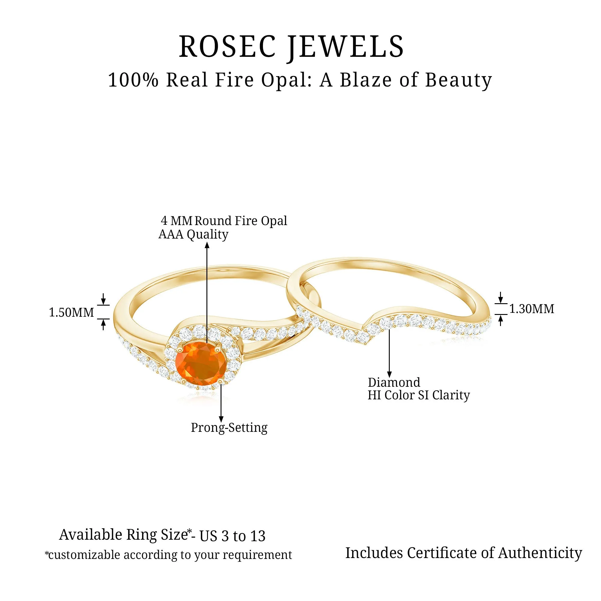 0.75 CT Minimal Fire Opal Engagement Ring with Diamond Enhancer