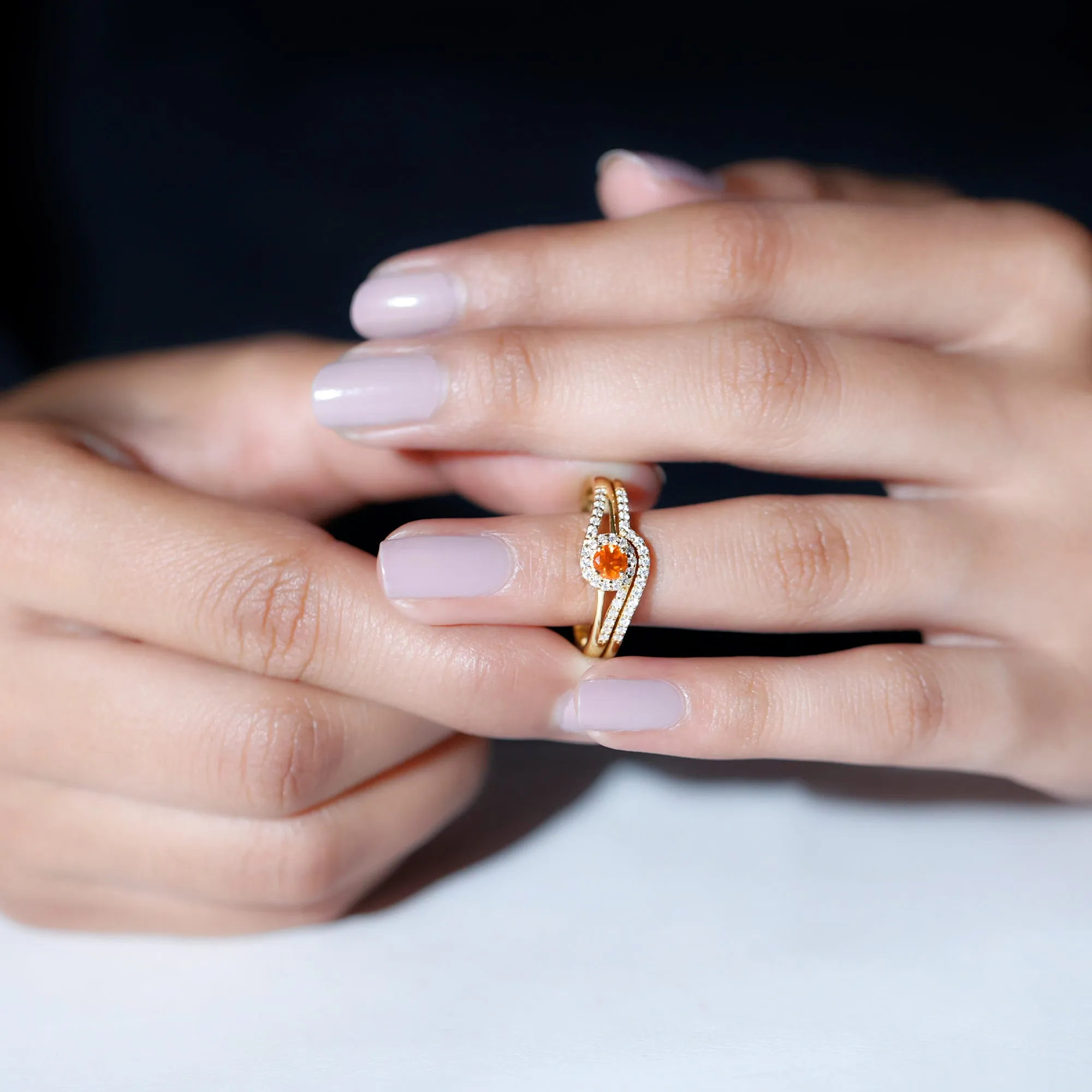 0.75 CT Minimal Fire Opal Engagement Ring with Diamond Enhancer