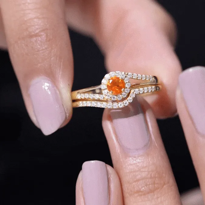0.75 CT Minimal Fire Opal Engagement Ring with Diamond Enhancer