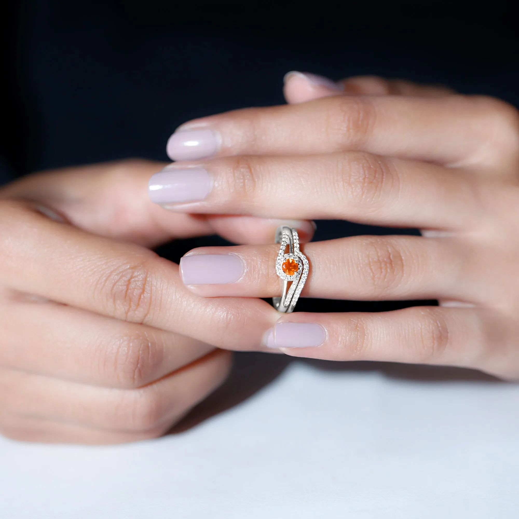 0.75 CT Minimal Fire Opal Engagement Ring with Diamond Enhancer