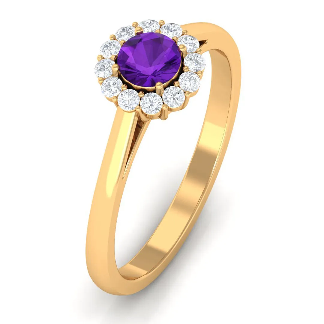 1 CT Amethyst and Diamond Floating Halo Engagement Ring