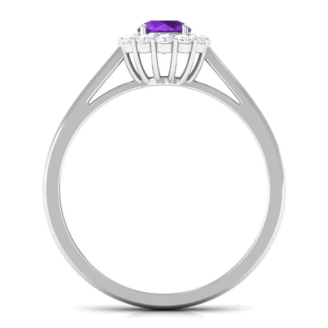 1 CT Amethyst and Diamond Floating Halo Engagement Ring