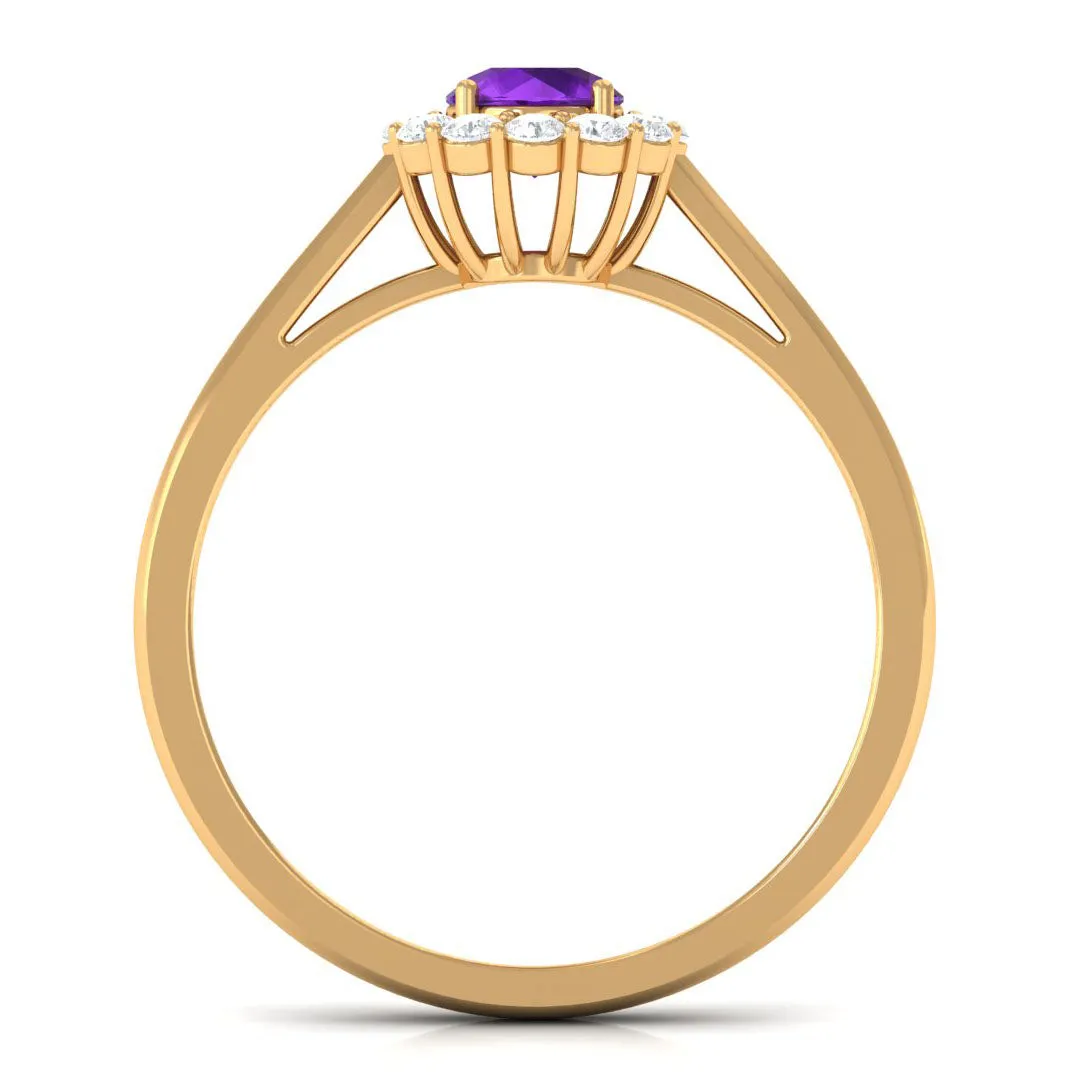 1 CT Amethyst and Diamond Floating Halo Engagement Ring
