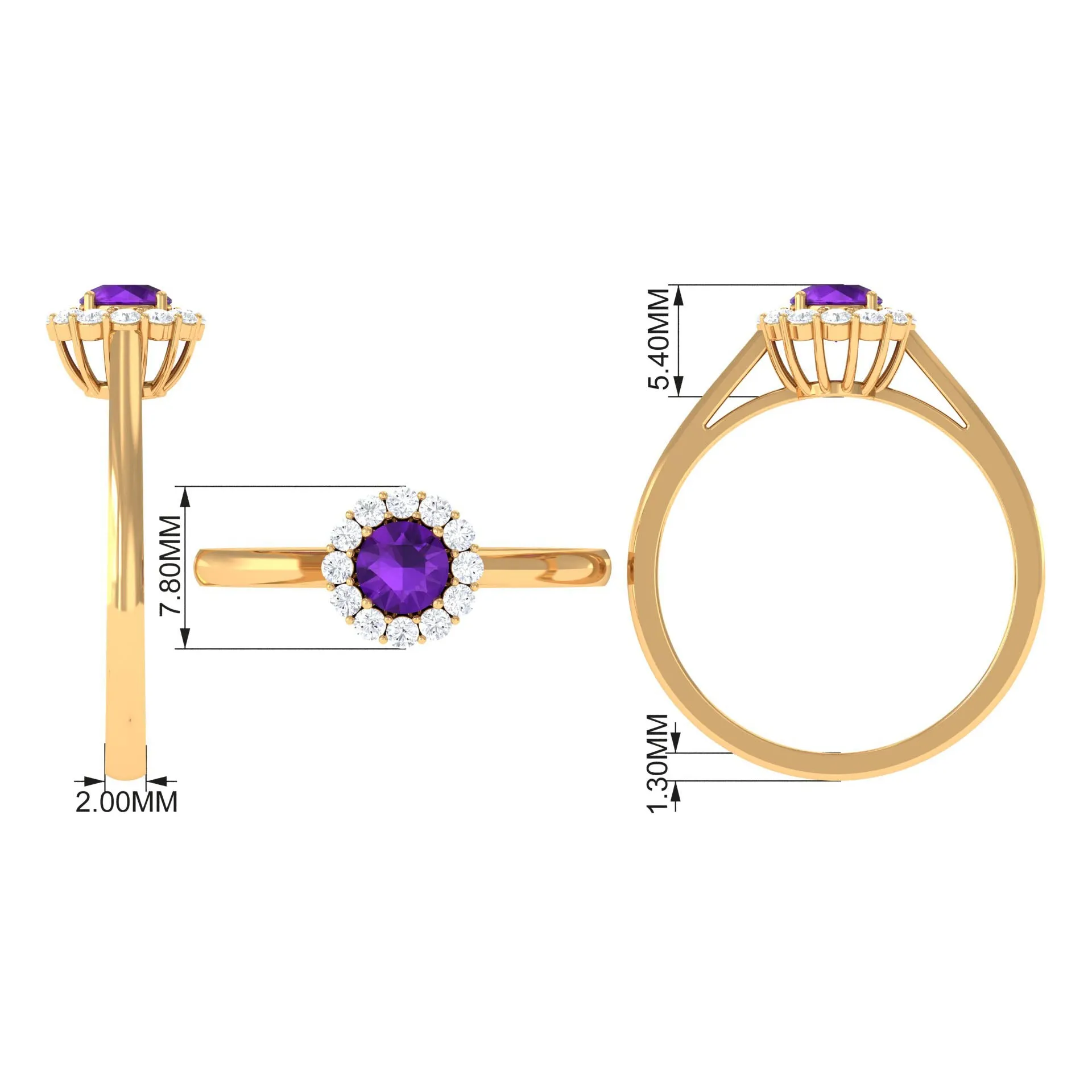 1 CT Amethyst and Diamond Floating Halo Engagement Ring