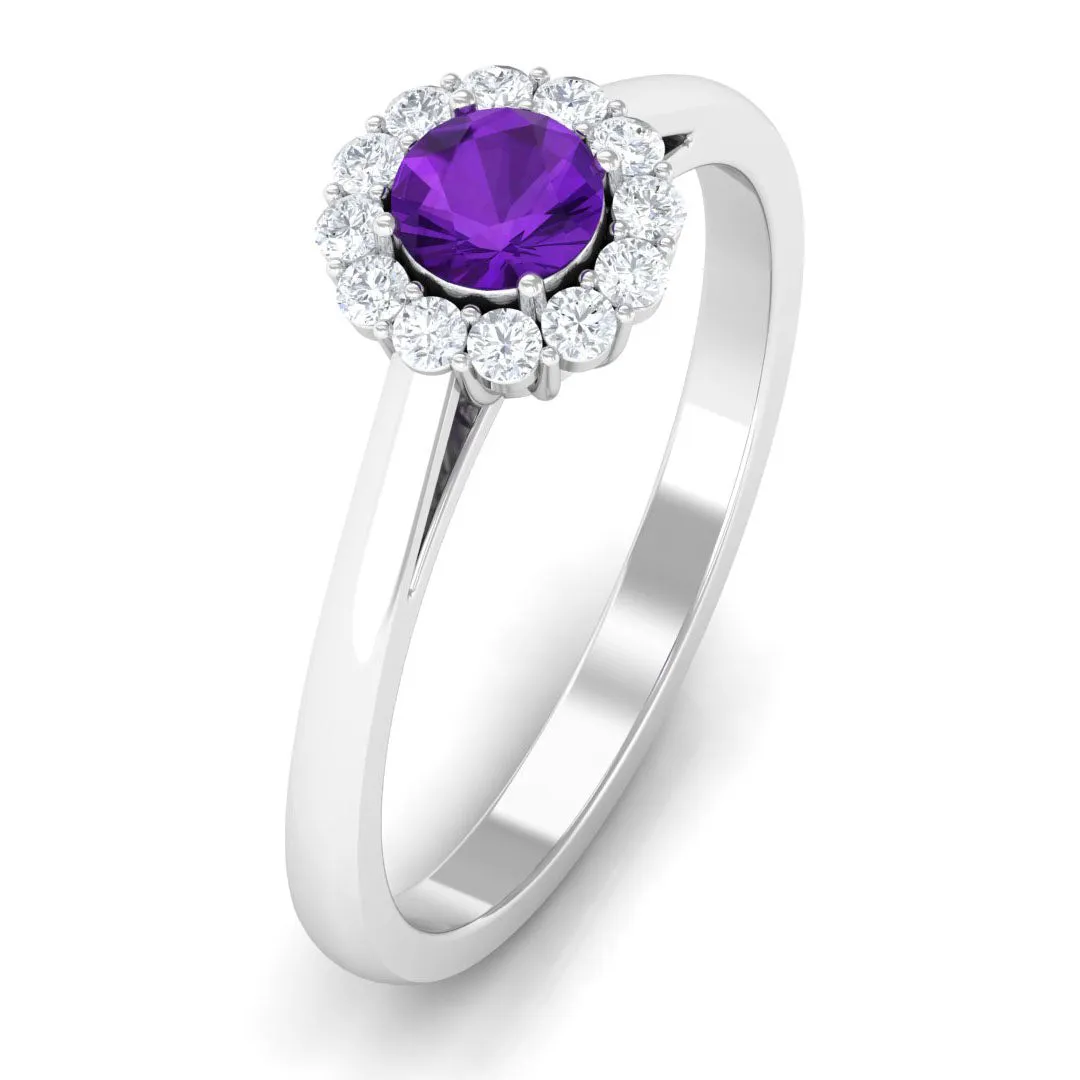 1 CT Amethyst and Diamond Floating Halo Engagement Ring