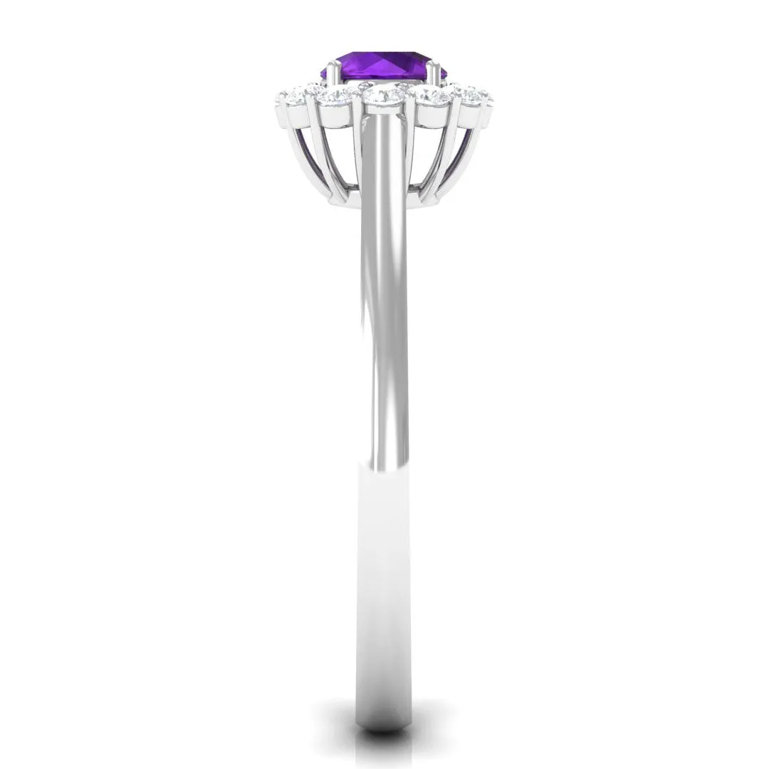 1 CT Amethyst and Diamond Floating Halo Engagement Ring