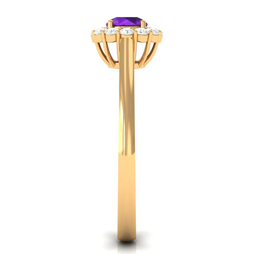 1 CT Amethyst and Diamond Floating Halo Engagement Ring