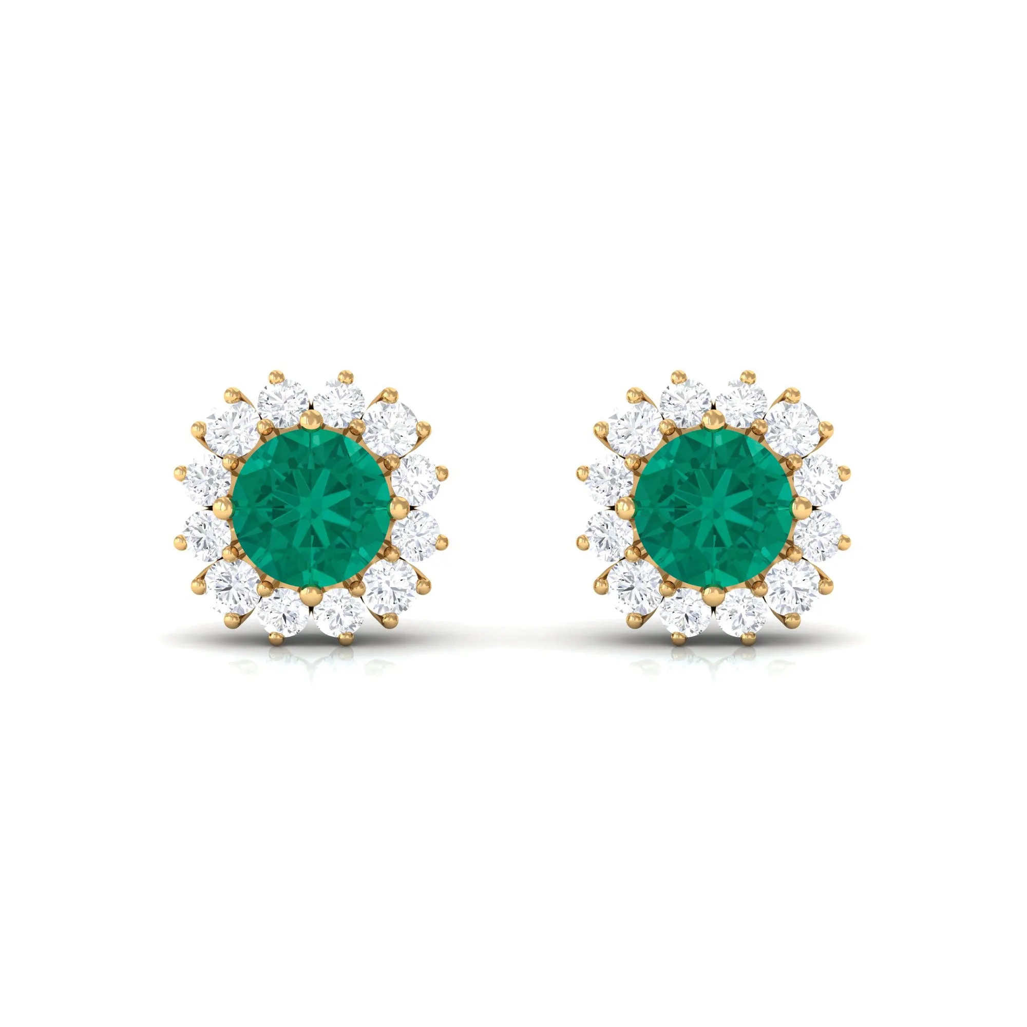 1 CT Emerald and Diamond Halo Stud Earrings
