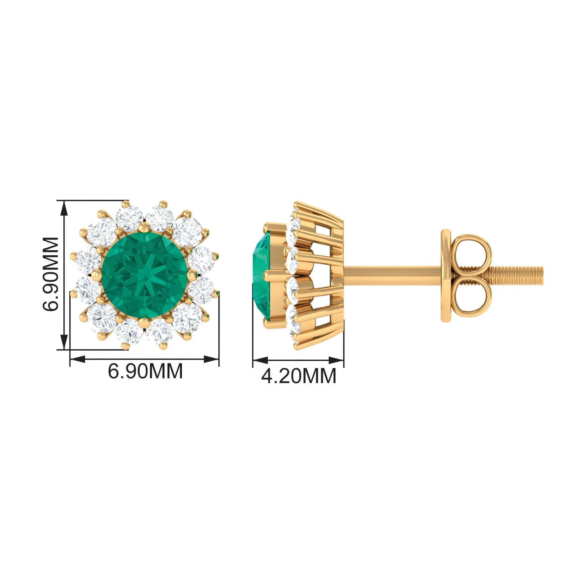 1 CT Emerald and Diamond Halo Stud Earrings