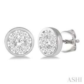 1 ctw Medallion Lovebright Round Cut Diamond Bezel Stud Earring in 14K White Gold