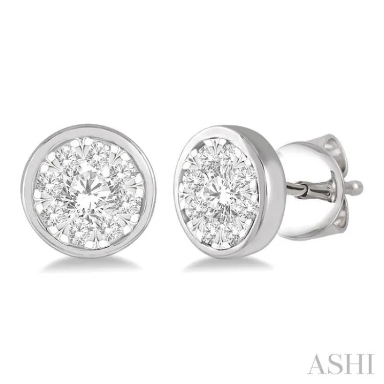 1 ctw Medallion Lovebright Round Cut Diamond Bezel Stud Earring in 14K White Gold