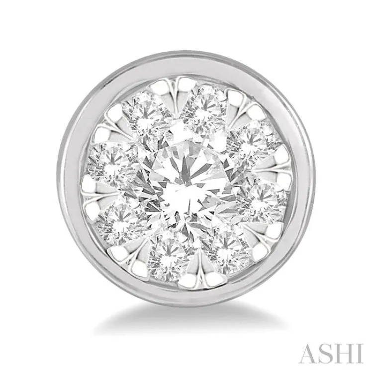1 ctw Medallion Lovebright Round Cut Diamond Bezel Stud Earring in 14K White Gold