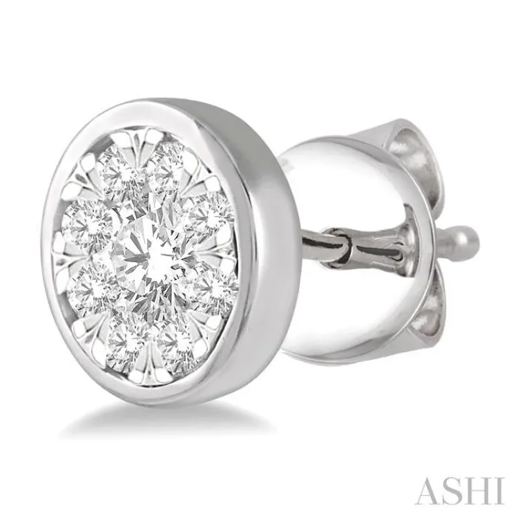 1 ctw Medallion Lovebright Round Cut Diamond Bezel Stud Earring in 14K White Gold
