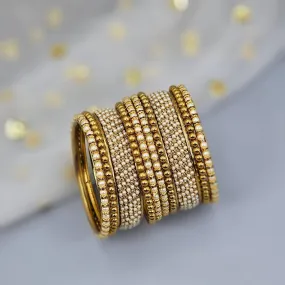 10 Pcs Pearl Bangle set - antique gold