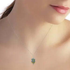 1.06 Carat 14K Solid White Gold Flower Necklace Blue Topaz Peridot