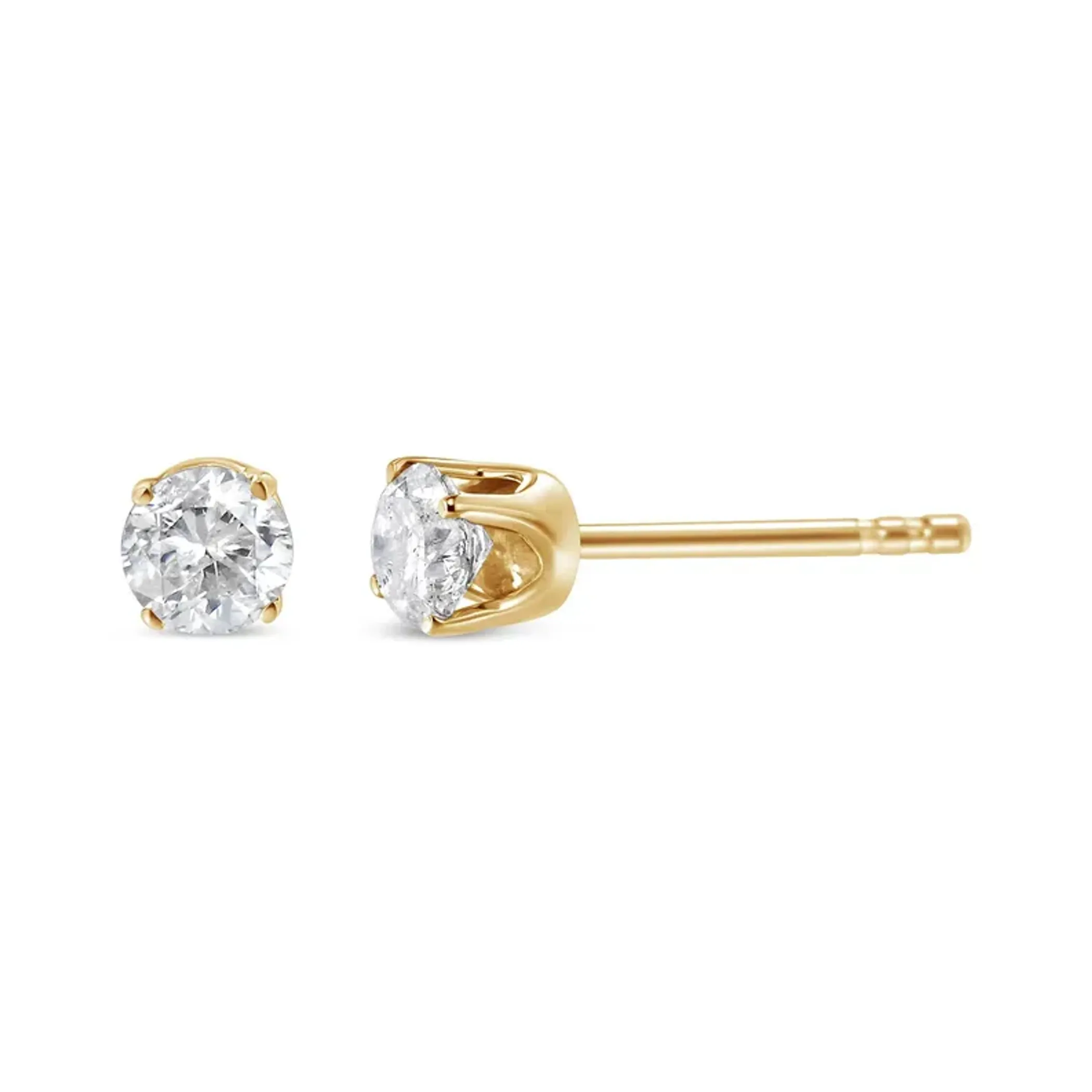 10K Yellow Gold 1/10 Cttw Round Brilliant-Cut Near Colorless Diamond Classic 4-Prong Stud Earrings (J-K Color, I1-I2 Clarity)