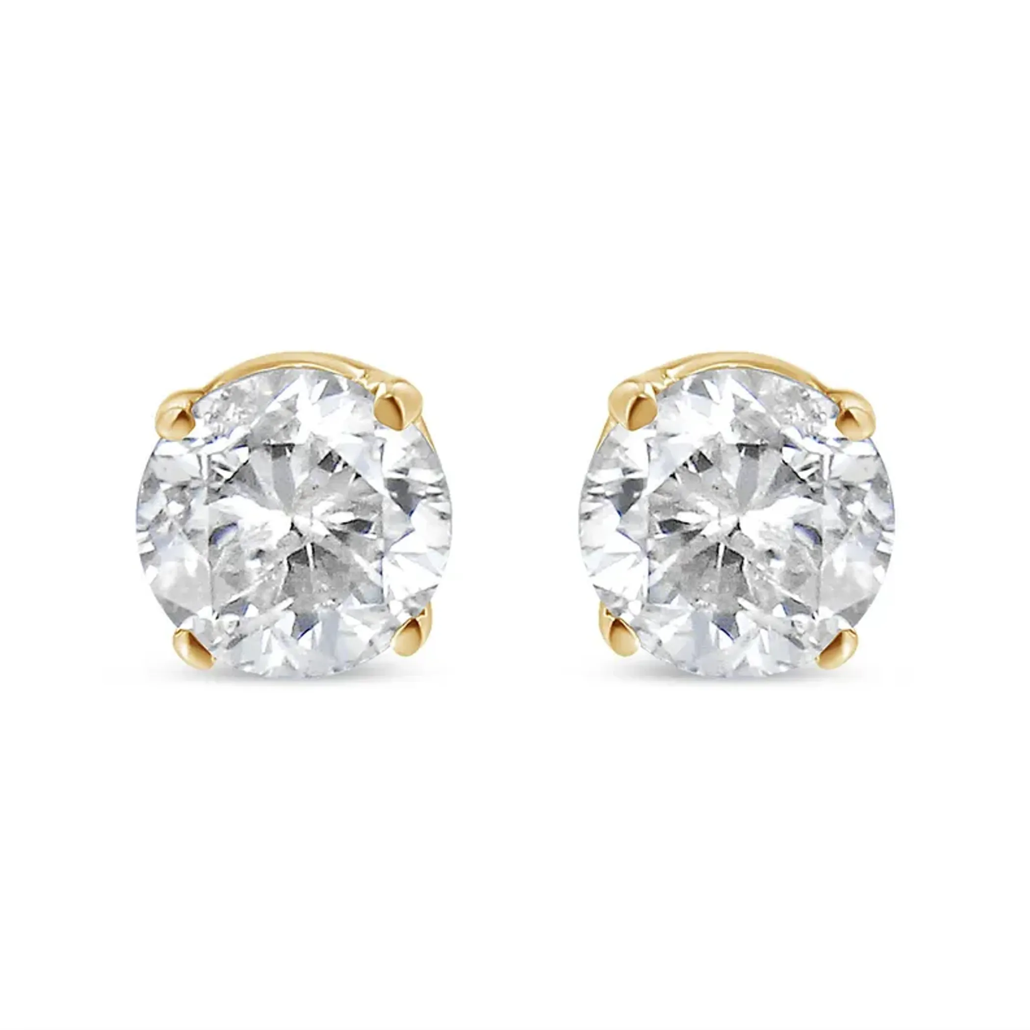 10K Yellow Gold 1/10 Cttw Round Brilliant-Cut Near Colorless Diamond Classic 4-Prong Stud Earrings (J-K Color, I1-I2 Clarity)