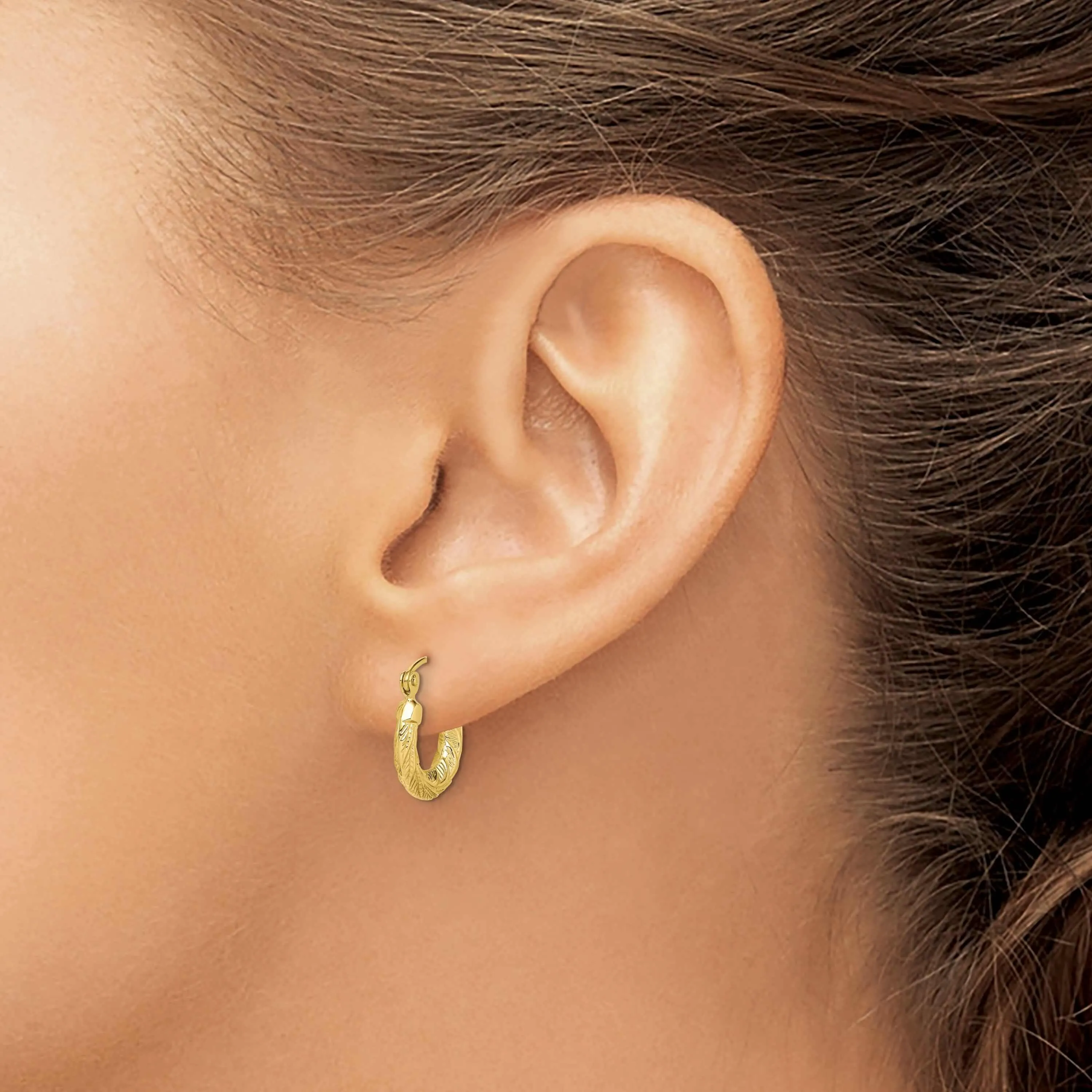 10k Yellow Gold Hinged post Fancy Hoop Earrings