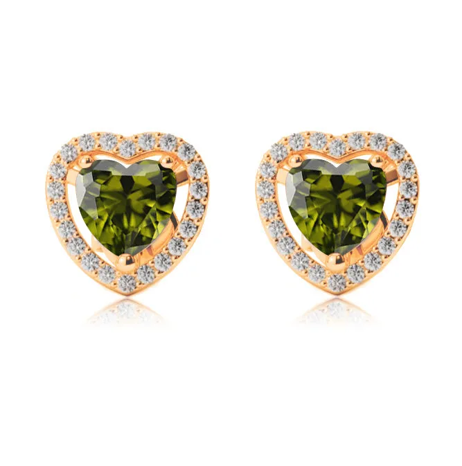 10k Yellow Gold Plated 2 Ct Created Halo Heart Peridot Stud Earrings