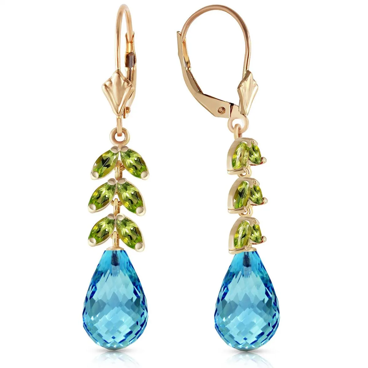 11.2 Carat 14K Solid Yellow Gold Momentum Blue Topaz Peridot Earrings