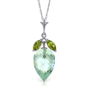 11.75 Carat 14K Solid White Gold Necklace Peridot Briolette Blue Topaz