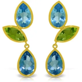 13.6 Carat 14K Solid Yellow Gold Alexandra Blue Topaz Peridot Earrings