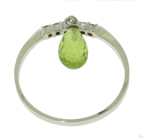 1.45 Carat 14K Solid White Gold Ring Natural Diamond Dangling Peridot