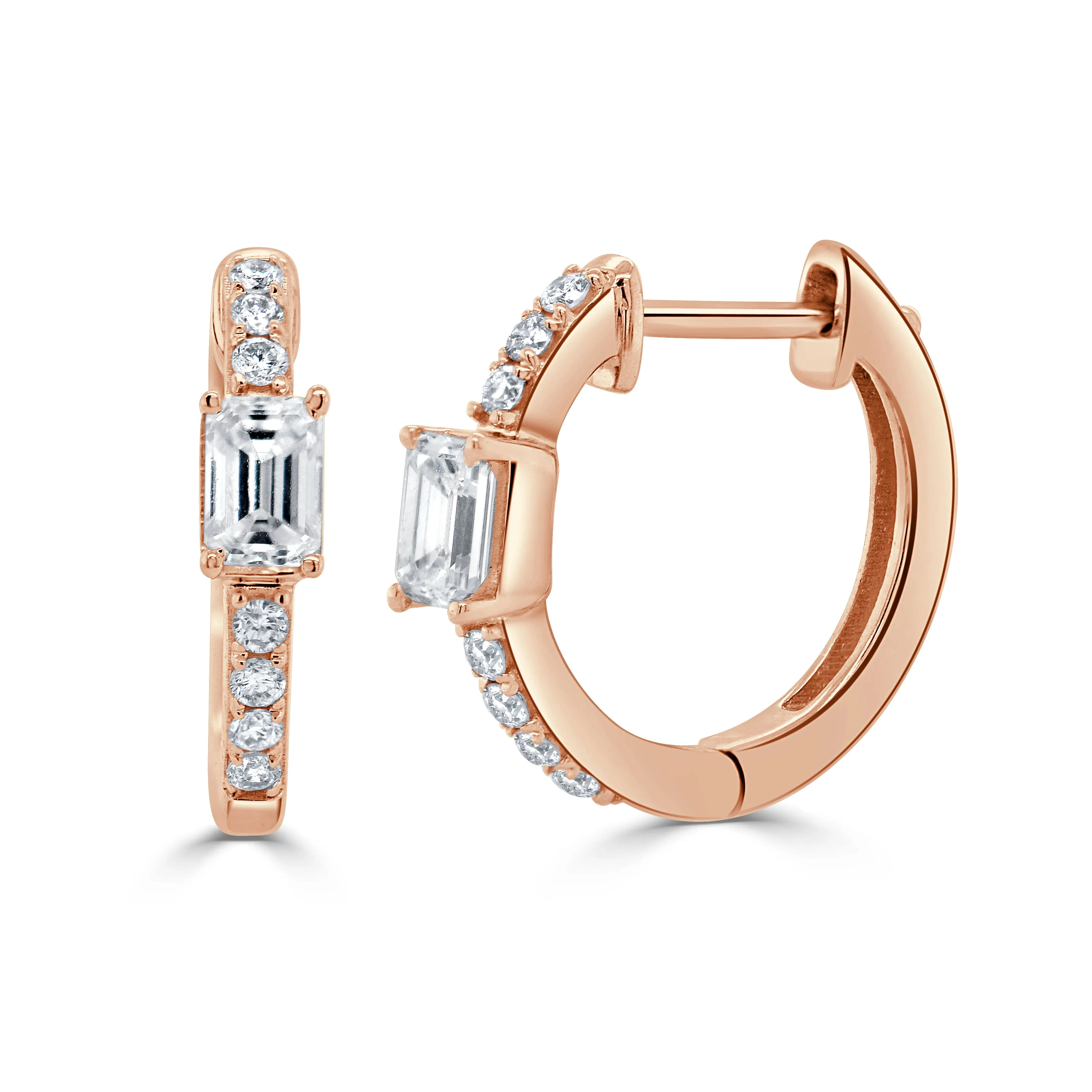 14K Gold & Emerald-Cut Diamond Huggie Earrings