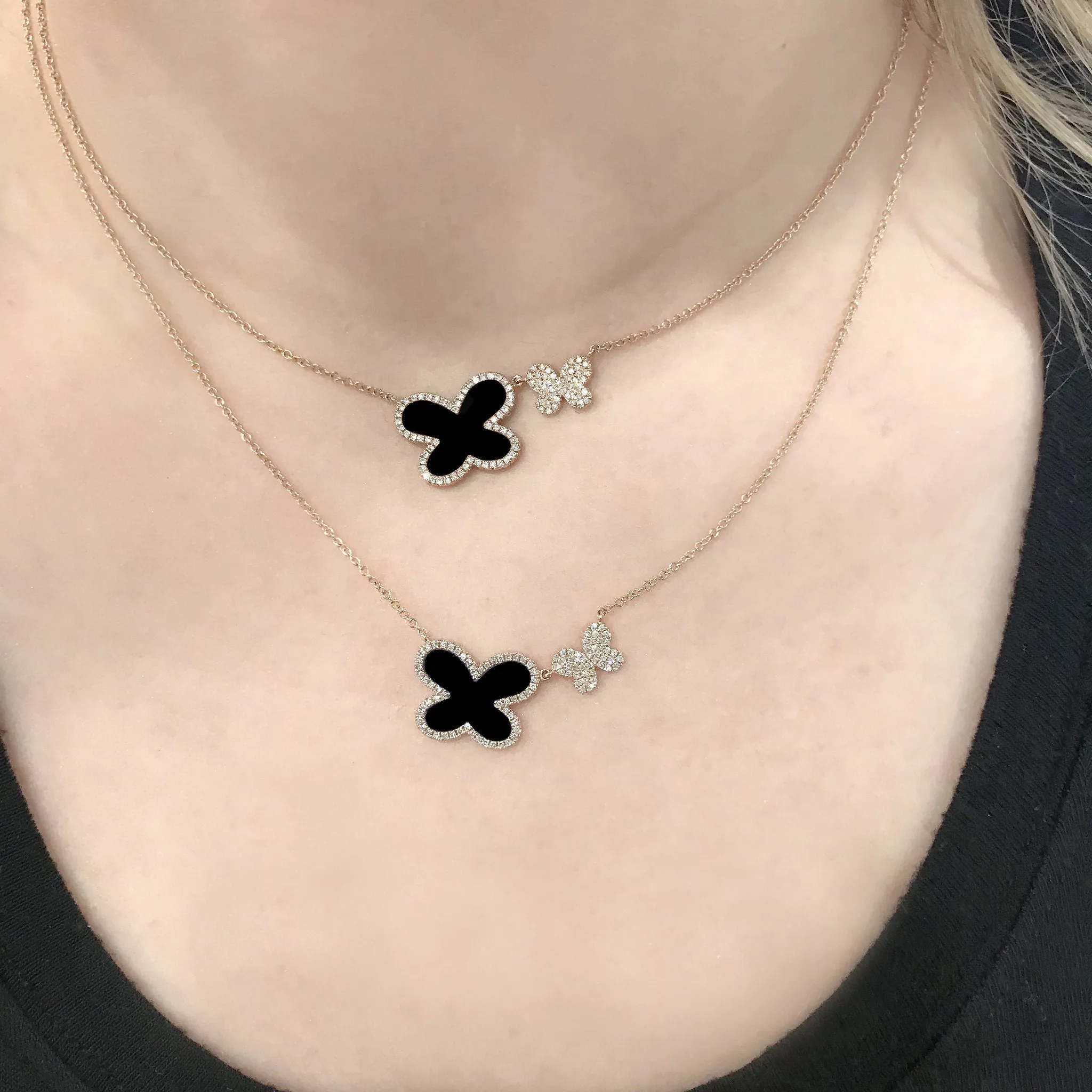 14K GOLD DIAMOND ONYX DOUBLE AVA NECKLACE