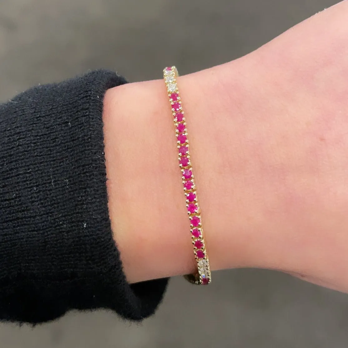 14K GOLD DIAMOND RUBY KELLY TENNIS BRACELET