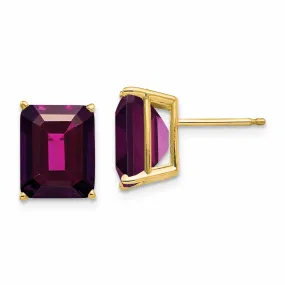 14k Gold Emerald Cut Rhodalite Garnet Earrings