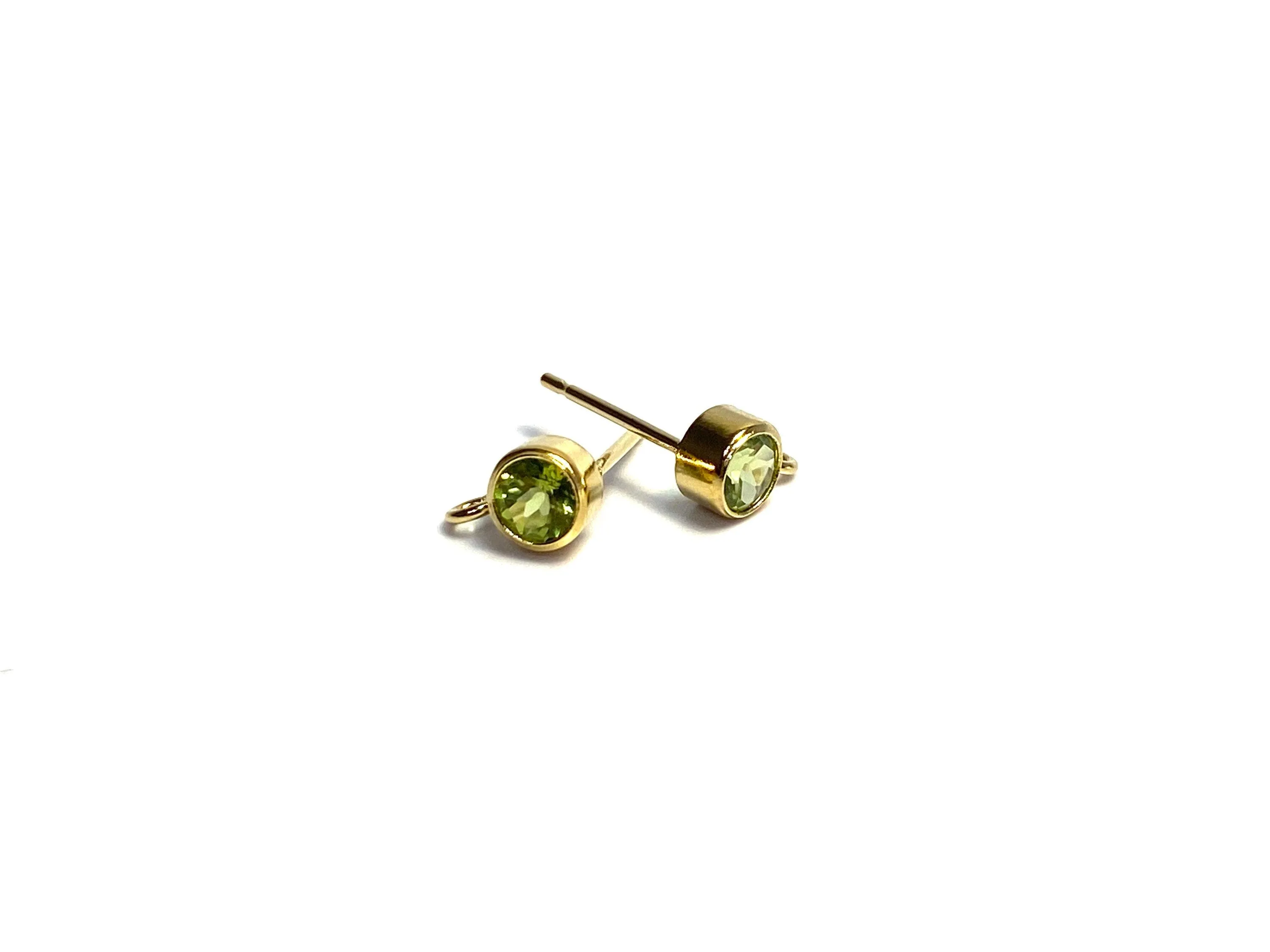 14K Gold Filled 4.0mm Peridot Gemstone, Bezel Post Earring W/ Ring, 14KGF
