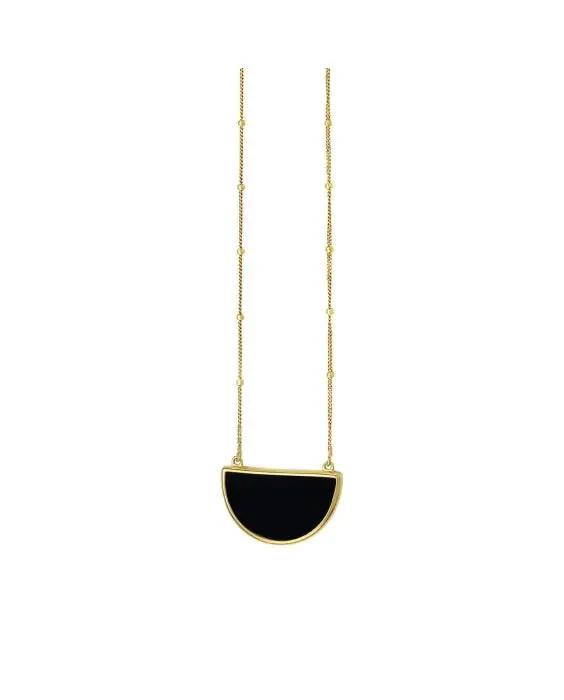 14k Gold Geometric Gemstone Half Moon Necklace