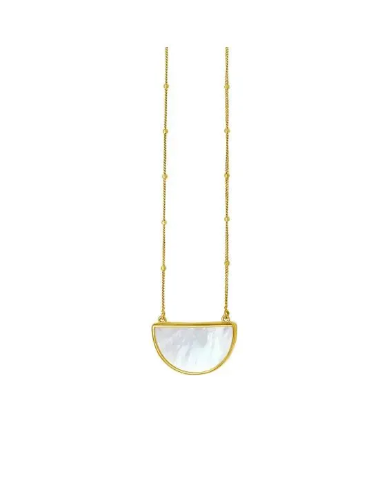 14k Gold Geometric Gemstone Half Moon Necklace