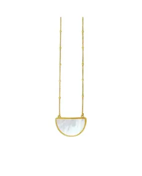 14k Gold Geometric Gemstone Half Moon Necklace
