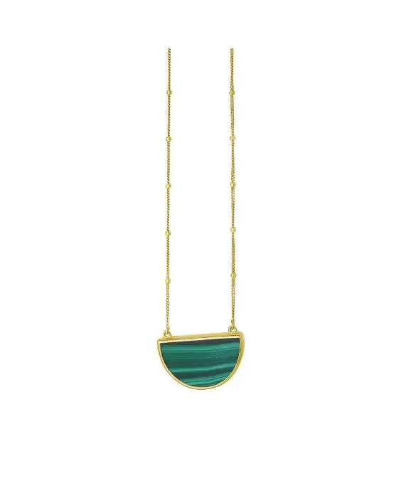 14k Gold Geometric Gemstone Half Moon Necklace