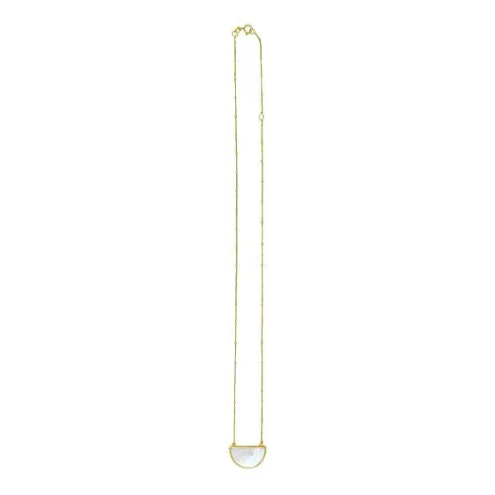 14k Gold Geometric Gemstone Half Moon Necklace