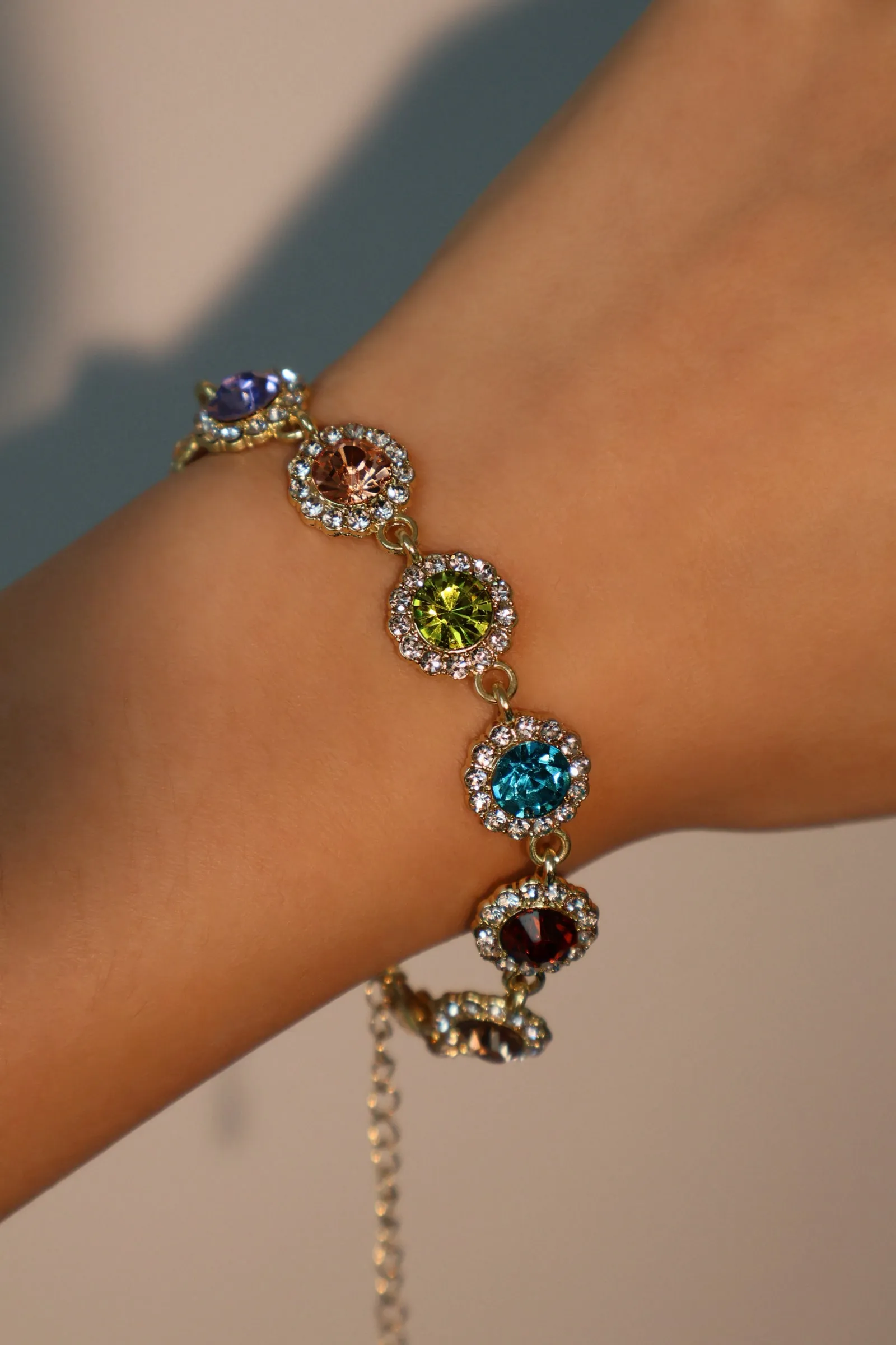 14K Real Gold Plated Multi Color Gem Bracelet