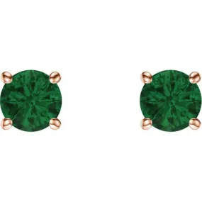 14K Rose 5 mm Natural Emerald Stud Earrings