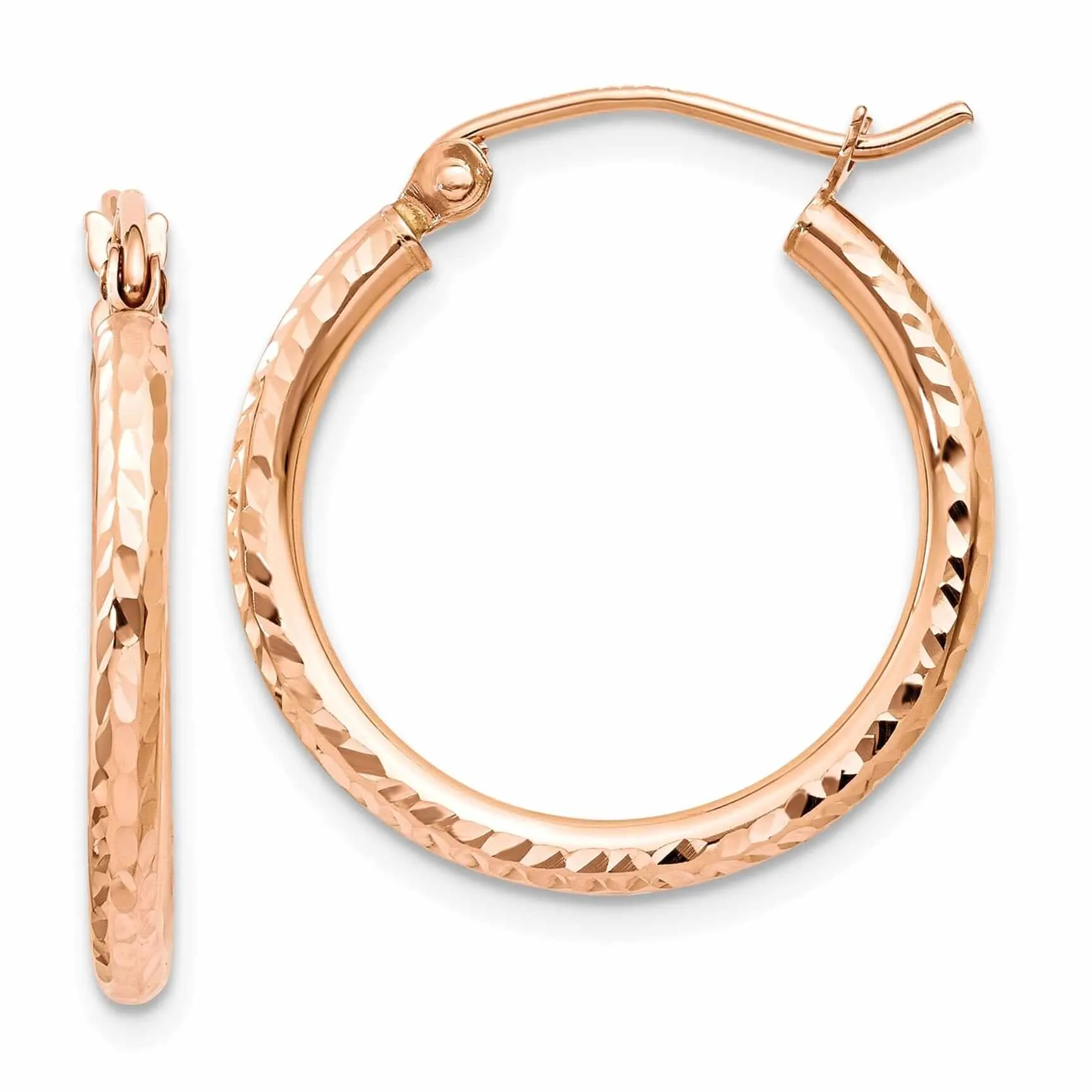 14k Rose Gold Gold D.C Polished Hoop Earrings