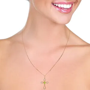 14K Solid Rose Gold Cross Necklace w/ Natural Diamonds & Peridot
