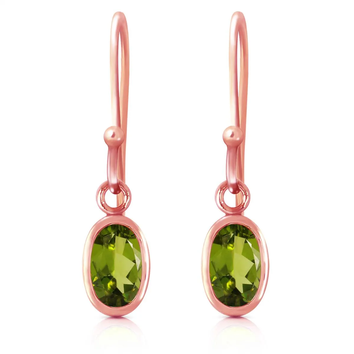 14K Solid Rose Gold Fish Hook Peridot Earrings