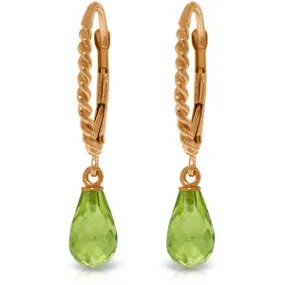 14K Solid Rose Gold Leverback Earrings w/ Briolette Peridots