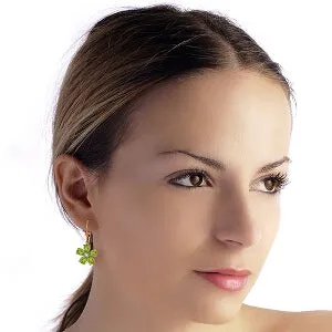 14K Solid Rose Gold Leverback Earrings w/ Peridots & Diamonds