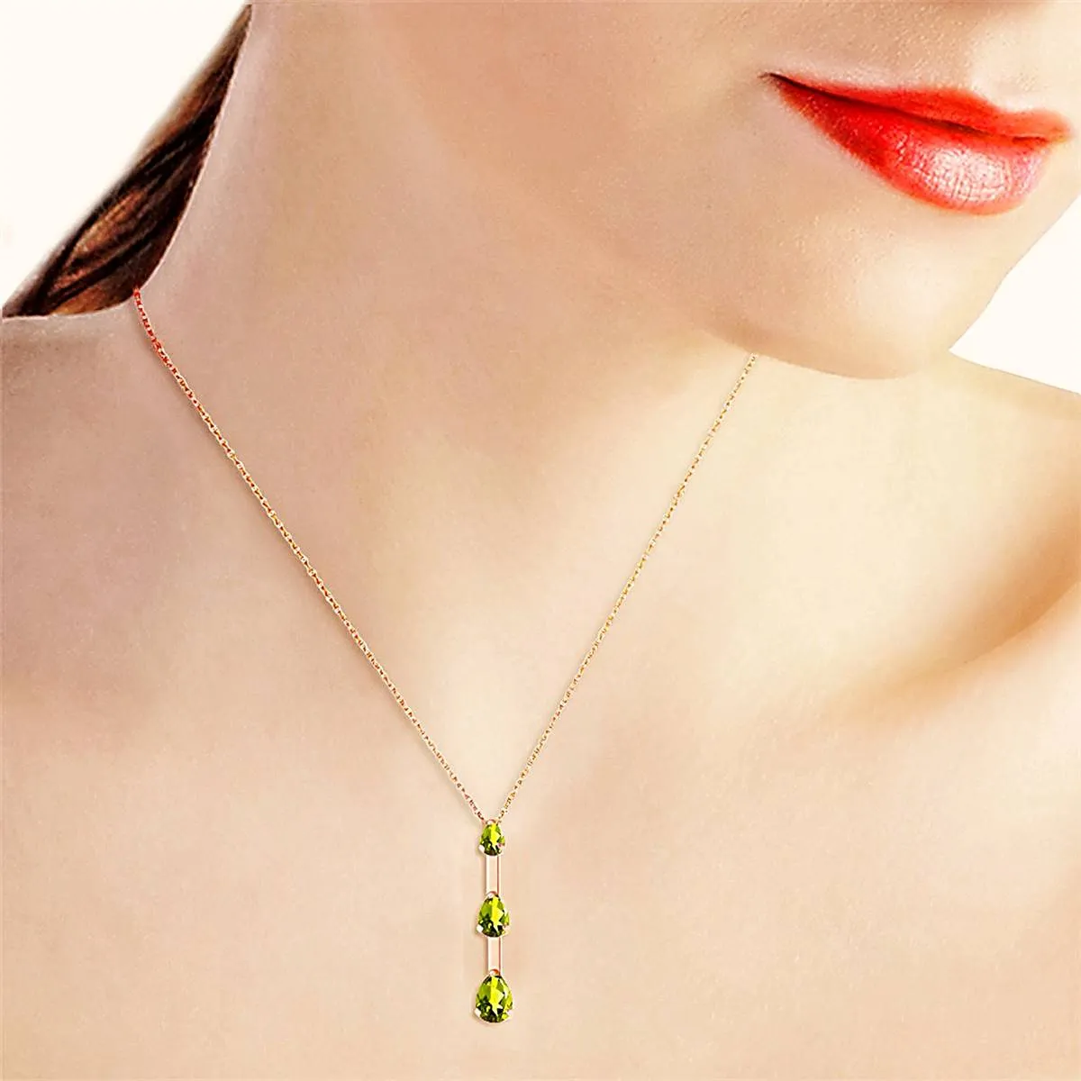 14K Solid Rose Gold Peridot Necklace Imperial