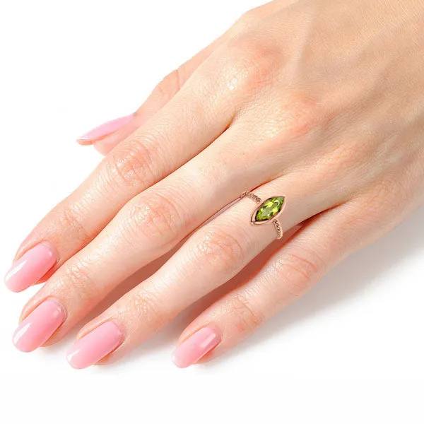 14K Solid Rose Gold Rings w/ Natural Marquis Peridot