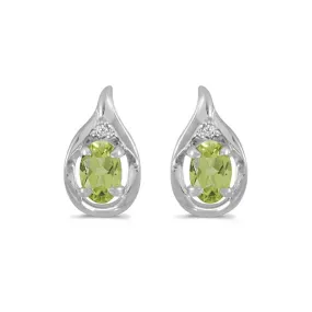 14k White Gold Oval Peridot And Diamond Earrings